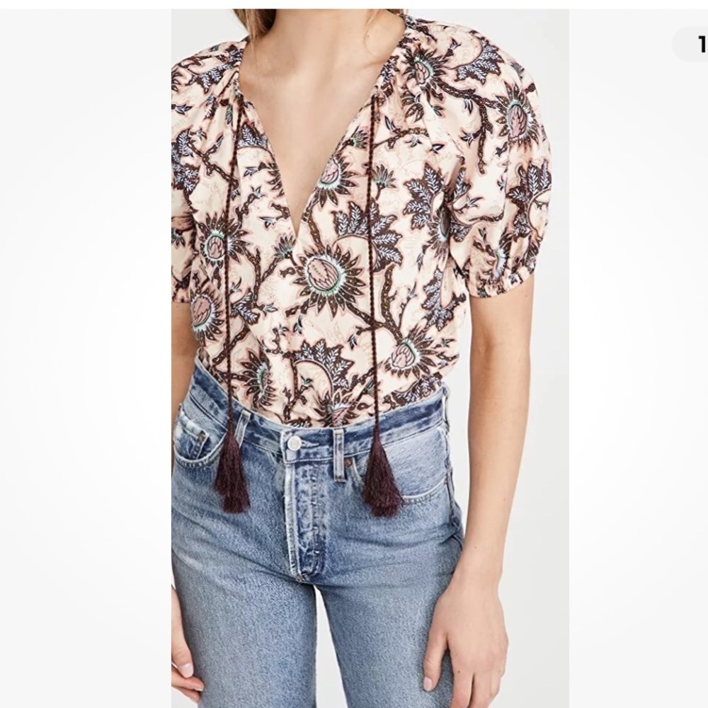 NEW A.L.C. Elly Puff Sleeve Tassel Floral Print Top, Size 2